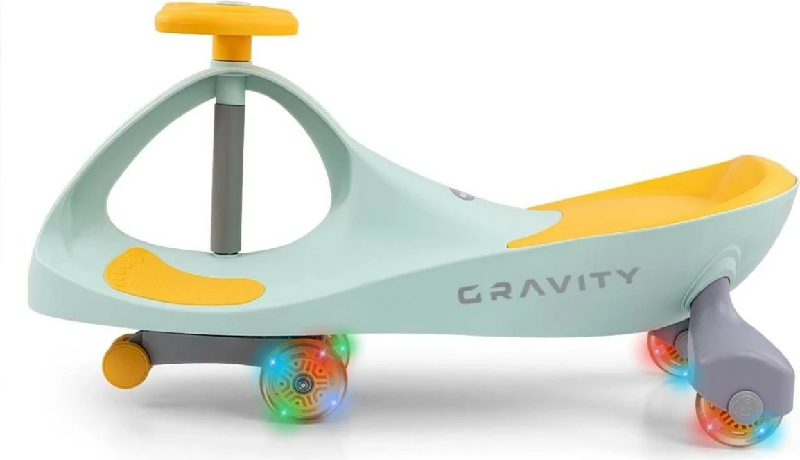 Poganjalec brez pedal z gravitacijskim mehanizmom, Milly Mally Gravity 5926, 4 LED kolesa, 3+, limeta rumena