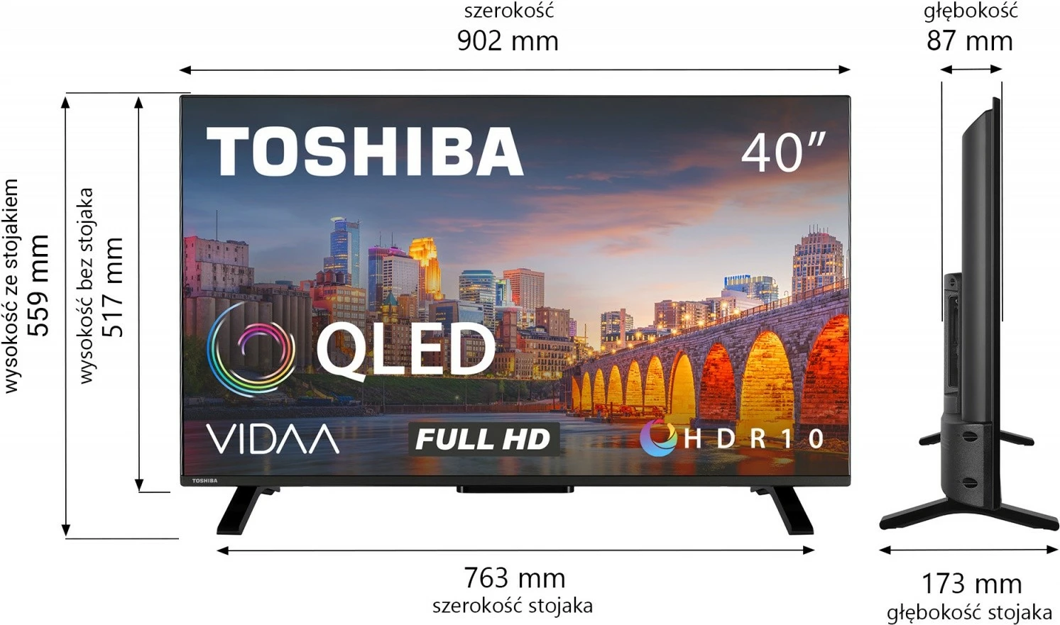 Televizor QLED 40-palčni, Full HD, Smart TV, črn Toshiba 40QV2F63DG