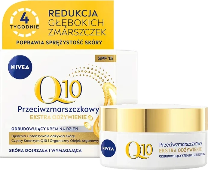 Dnevna krema proti gubam za ženske Nivea Q10 Extra Nourishment SPF15, 50 ml