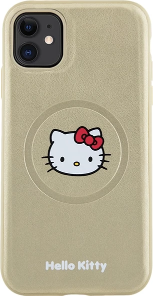 Ovitek s Hello Kitty vzorcem, usnjen videz, MagSafe za iPhone 11/XR, zlat