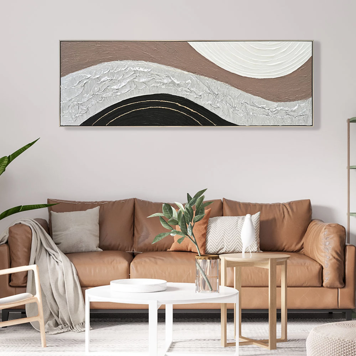 Stenska slika abstraktna FH4552.02 bež PS okvir-platno-ročno izdelana 152x4.5x52Hcm