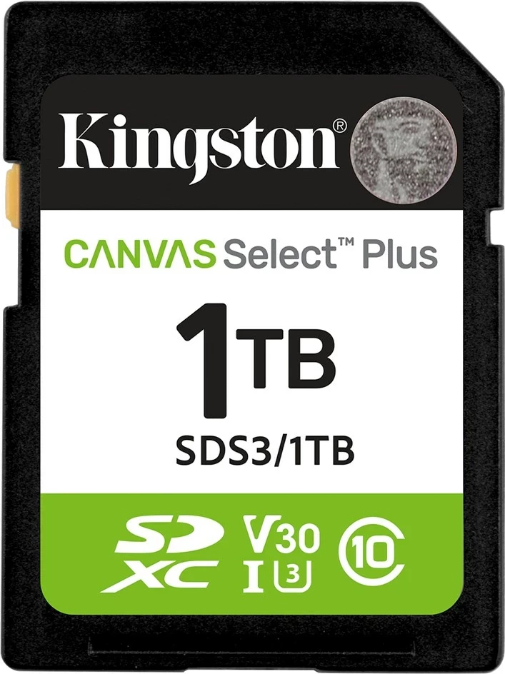 Kartica pomnilnika SDXC Canvas Select Plus Gen3 1TB, 150MB/s, UHS-I U3 V30, Kingston, črna