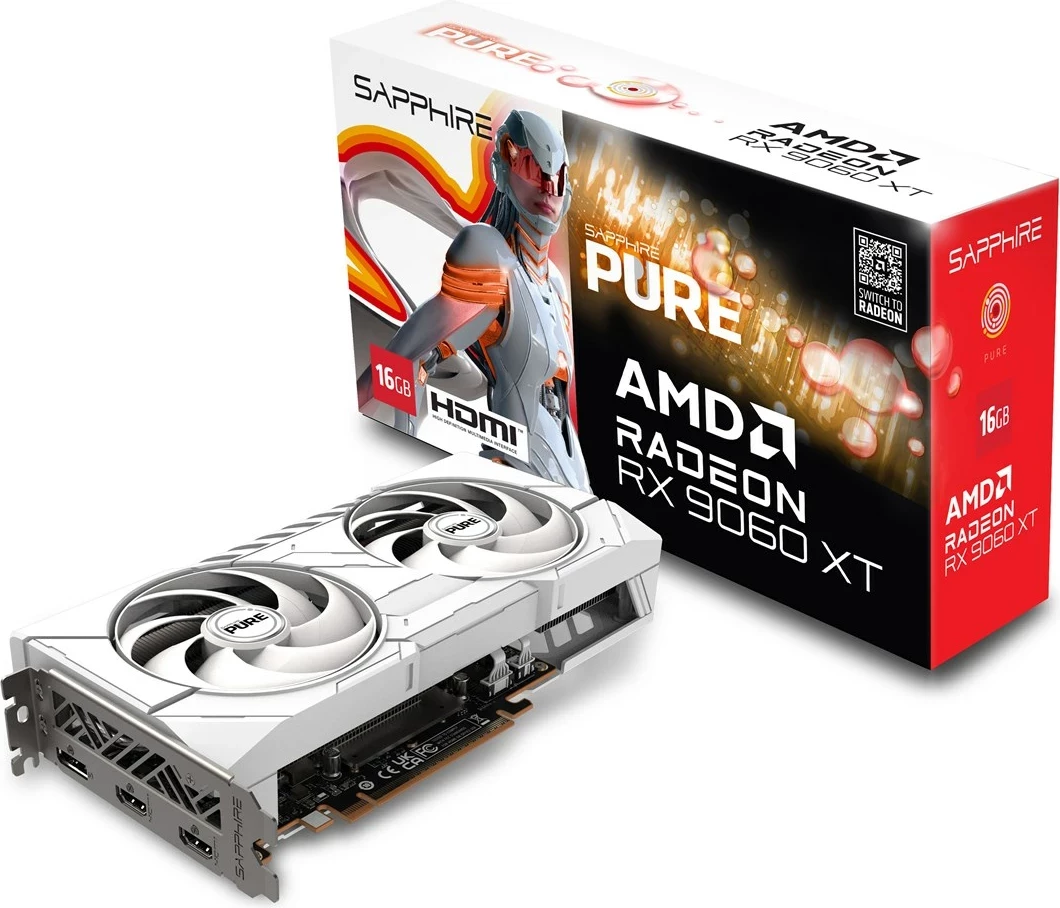 Grafična kartica SAPPHIRE PURE RX 9060 XT GAMING OC, 16 GB, bela
