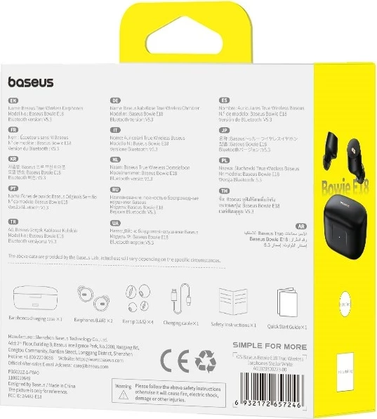 Slušalke Baseus Bowie E18, TWS, Bluetooth 5.3, USB Type-C, črne