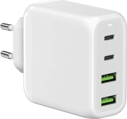 GaN polnilec 68W, 2x USB-C, 2x USB-A, EU vtič, bel — ALLNET GaN Pro