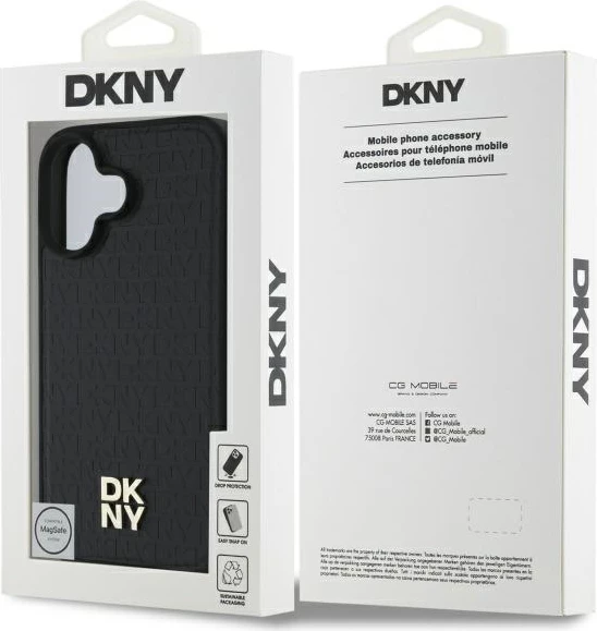 Zaščitni ovitek z logotipom DKNY Repeat Pattern Stack MagSafe za iPhone 16, črn
