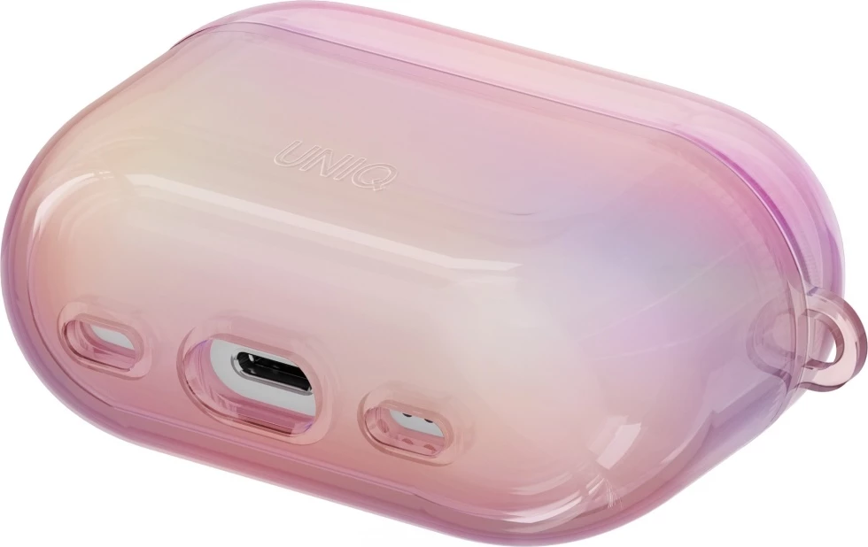 Ovitek za AirPods Pro 2 UNIQ Iridescia, holo rožnat s karabinkom