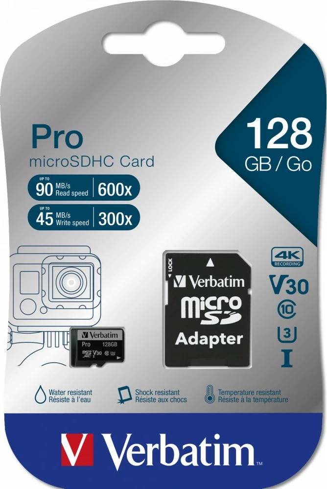 MicroSDXC kartica Verbatim Pro 128 GB, Class 10, UHS-I, črna