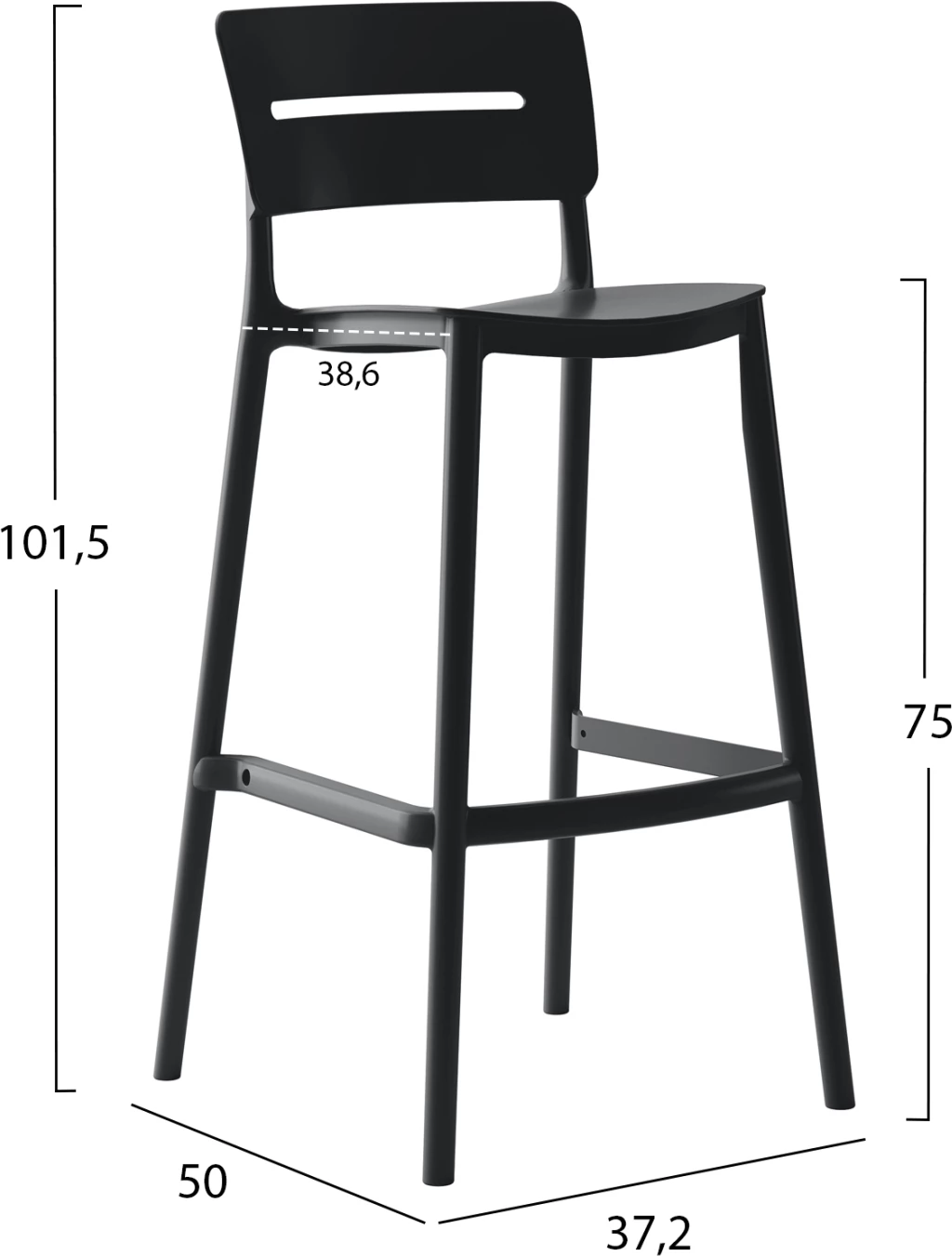 Barski stol iz polipropilena SNOD2 FH6100.02 črn 37,2x50x101,5Hcm