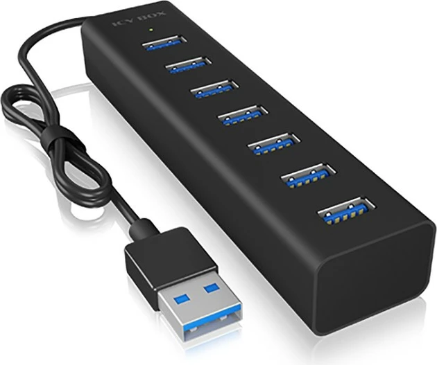 USB razdelilnik ICY BOX IB-HUB1700-U3, 7 vrat, USB 3.2 Gen 1, 15W, črn