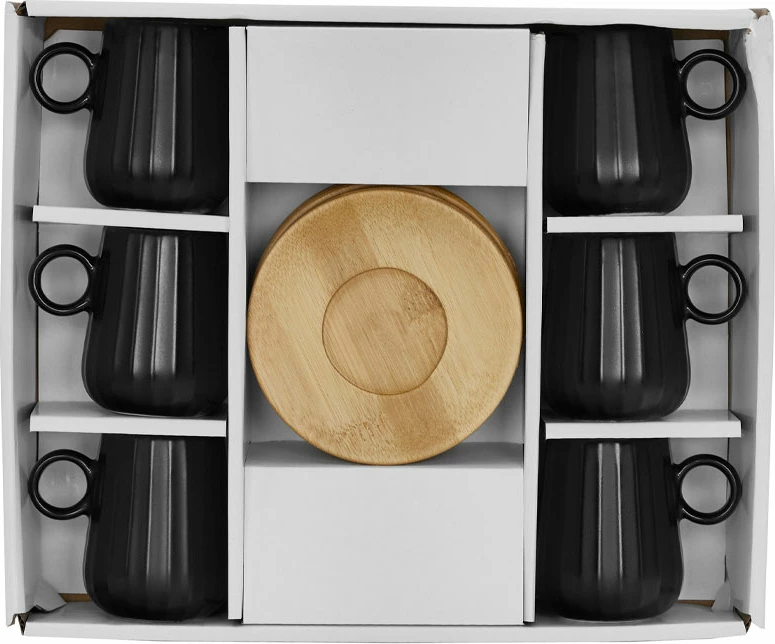 Set skodelic za espresso, 6 kosov, črn porcelan, naravni bambus, 26x23x6 cm, Ripple