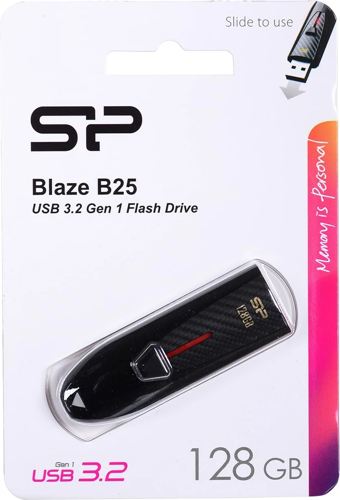 USB ključek Silicon Power Blaze B25, 128GB, Tip A, Gen 1, črn