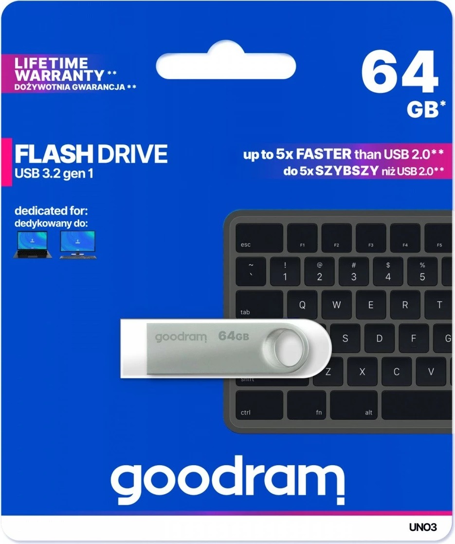 USB ključek 64 GB, USB 3.2 Gen1, srebrn, GOODRAM UNO3