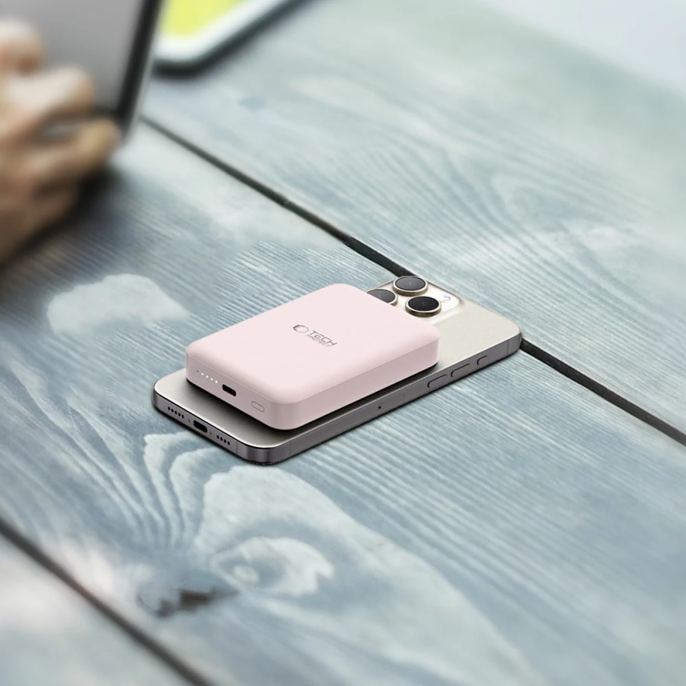 Zunanji akumulator 10000 mAh, MagSafe, USB-C, rožnat z USB-C kablom Tech‑Protect LifeMag PB11