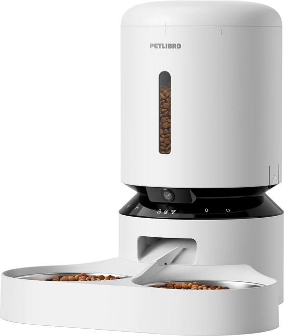 Samodejni razdeljevalnik hrane s kamero Petlibro Granary PL-AF203-36W, 5 L, bel, z dvema skledama