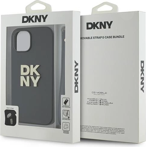 Ovitek za telefon z zapestnim trakom DKNY Stock Logo za iPhone 15/14/13, črn