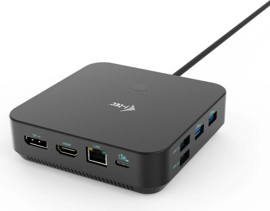 Napredna docking postaja USB-C HDMI Dual DP, 100W, z univerzalnim adapterjem, I-Tec, črna