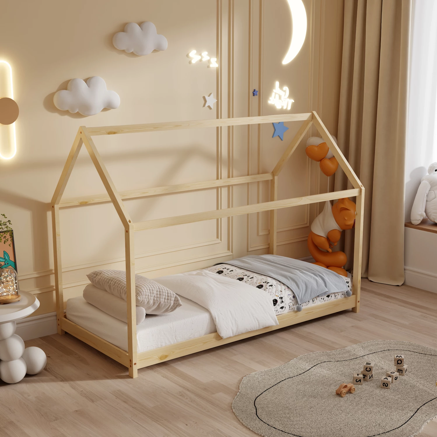 Postelja za otroke PEPE FH678.01 t.MONTESSORI iz masivnega borovega lesa v naravni barvi - 140x70 cm