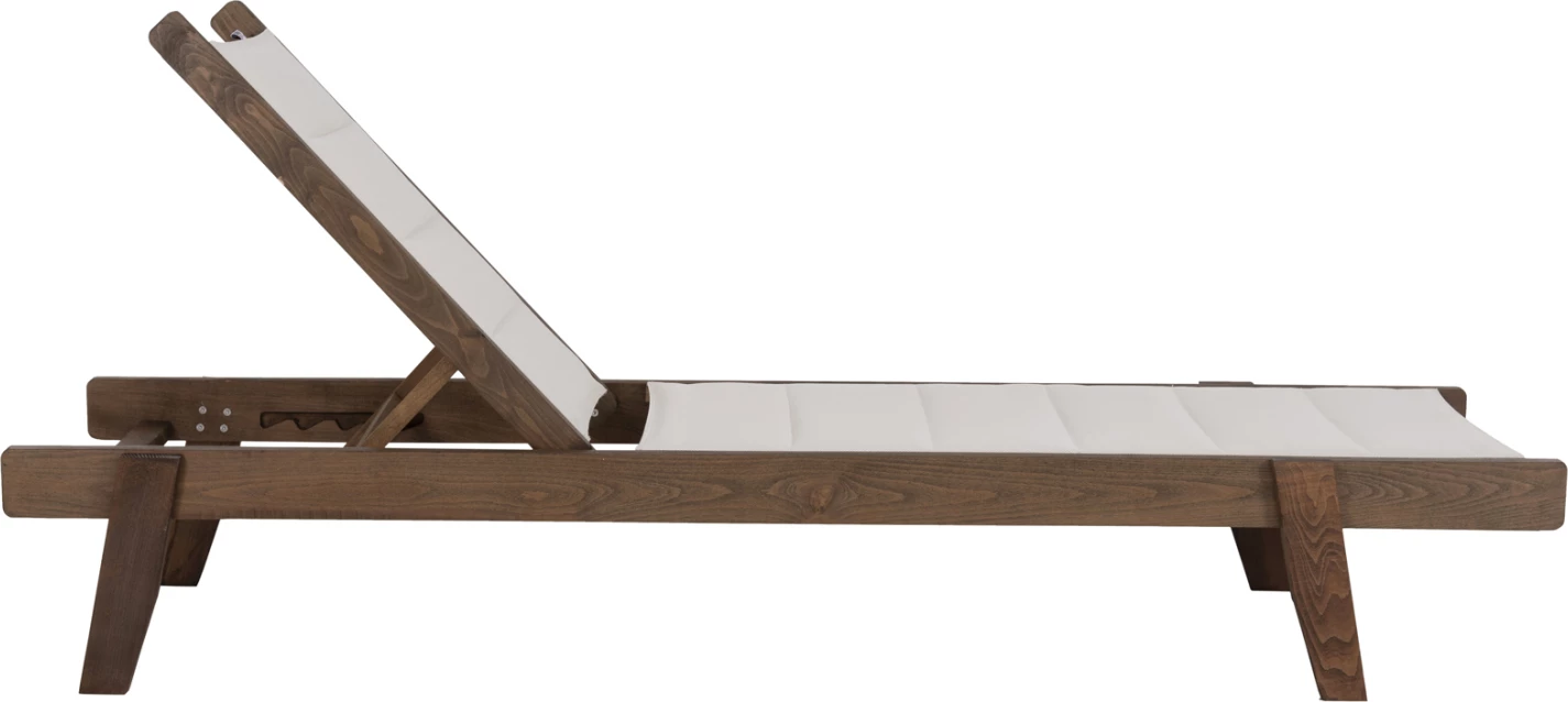 Profesionalni ležalnik za plažo MILOS FH10685.01 iz bukovega lesa v barvi oreha z blazino iz tkanine ecru 204x65x92,5H cm