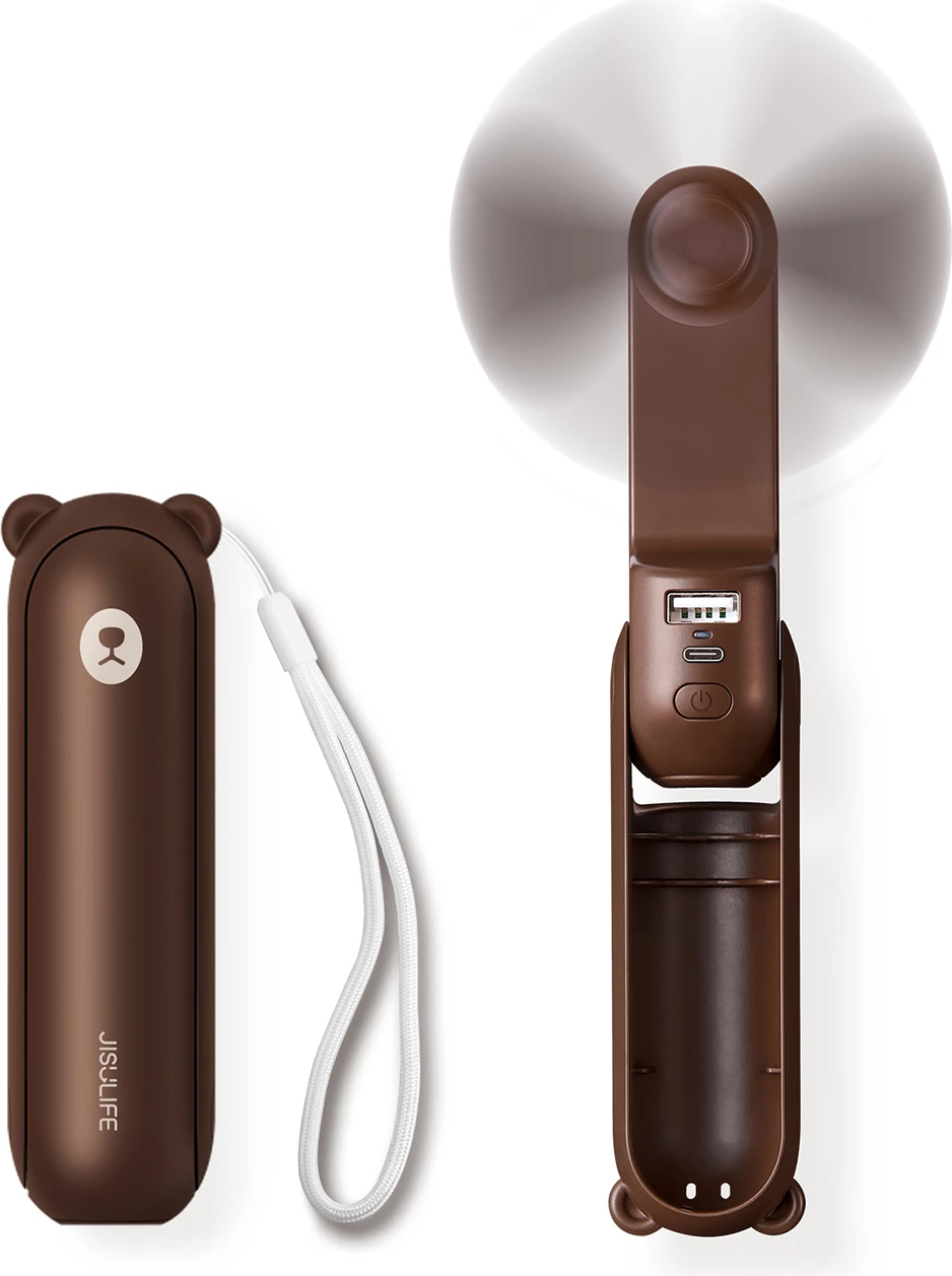 Prenosni ventilator Jisulife Life8, 2000 mAh, USB-C, power bank, rjav