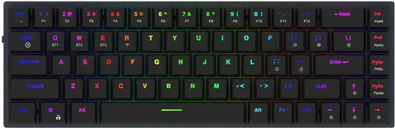 Mehanska tipkovnica 65%, 68 tipk, RGB, brezžična in z kabelom Aqirys Agena, črna