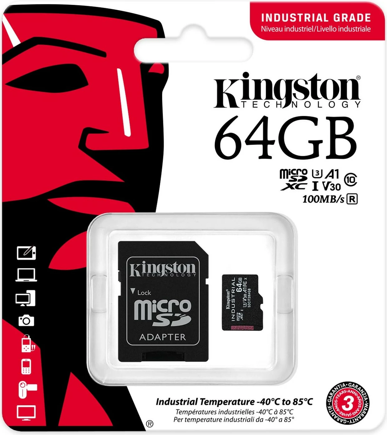 Industrijska kartica pomnilnika 64GB microSD s kartico-adapter, Kingston, črna