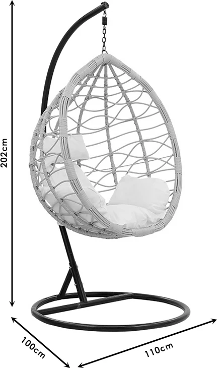 Kovinski viseči stol, naravno črn, blazina črna, 109x119x195 cm Hudson