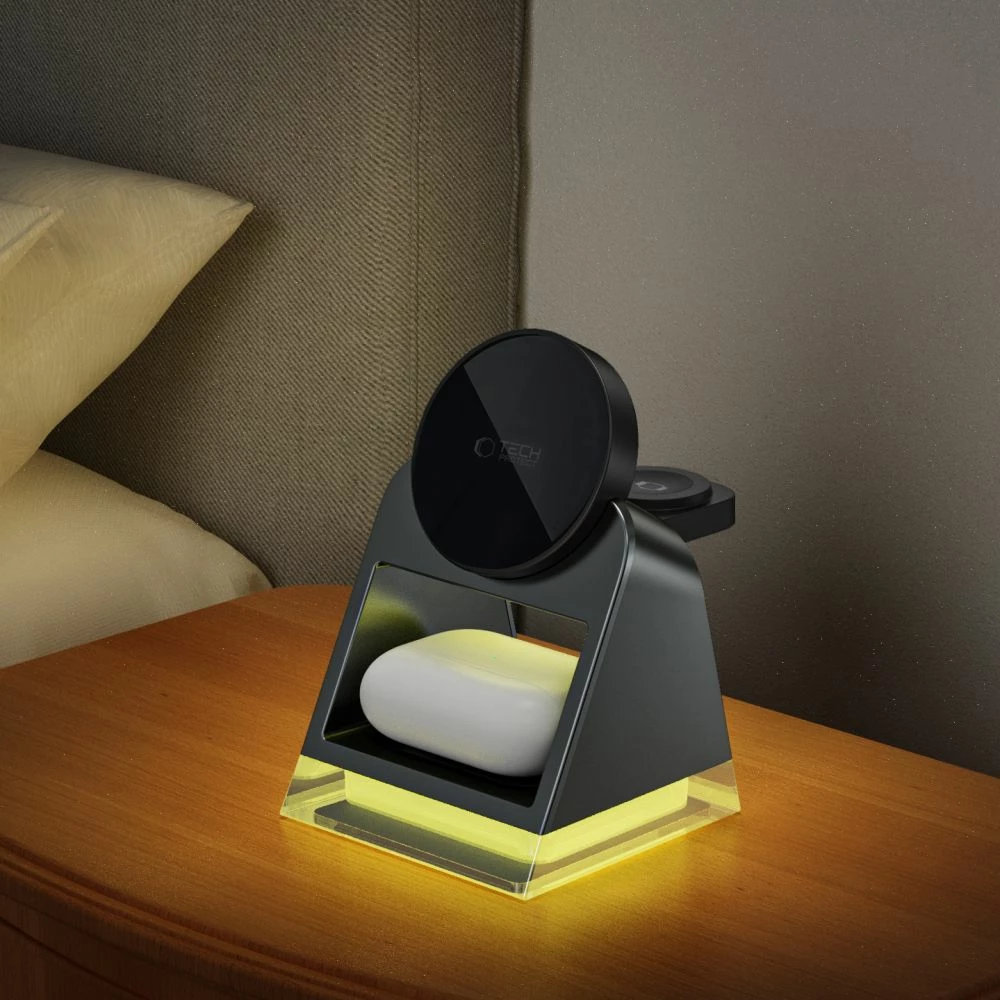 Brezžični polnilec 3-v-1 z MagSafe Tech-Protect QI15W-A43, za Apple, črn