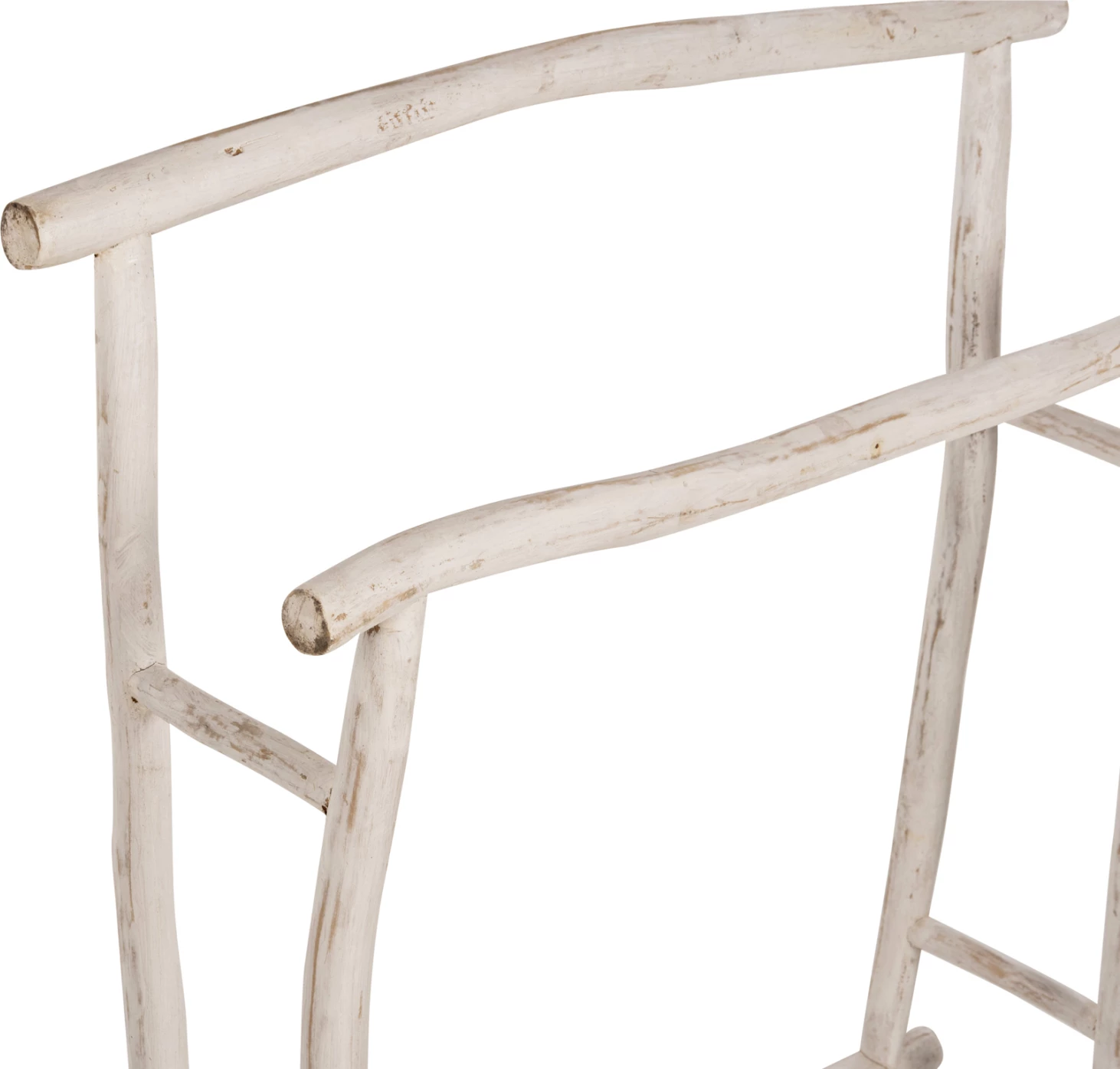 Obešalnik za brisače iz vej TEAK v beli patini 90x28x77-91Hcm