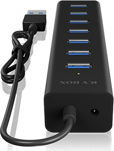 USB razdelilnik ICY BOX IB-HUB1700-U3, 7 vrat, USB 3.2 Gen 1, 15W, črn