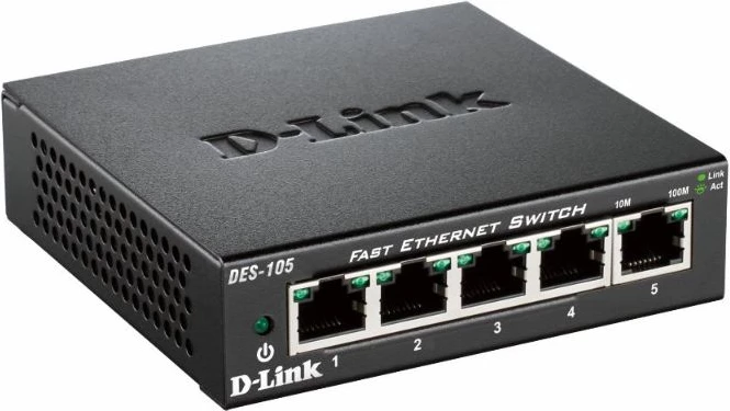 5-portno Fast Ethernet stikalo, neupravljano D-Link DES-105/E, črno