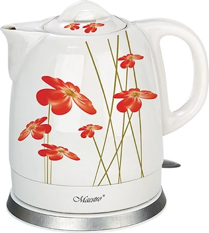 Električni ibrik, 1,5 L, 1200 W, bel z rdečimi cvetovi Maestro MR-066-RED FLOWERS