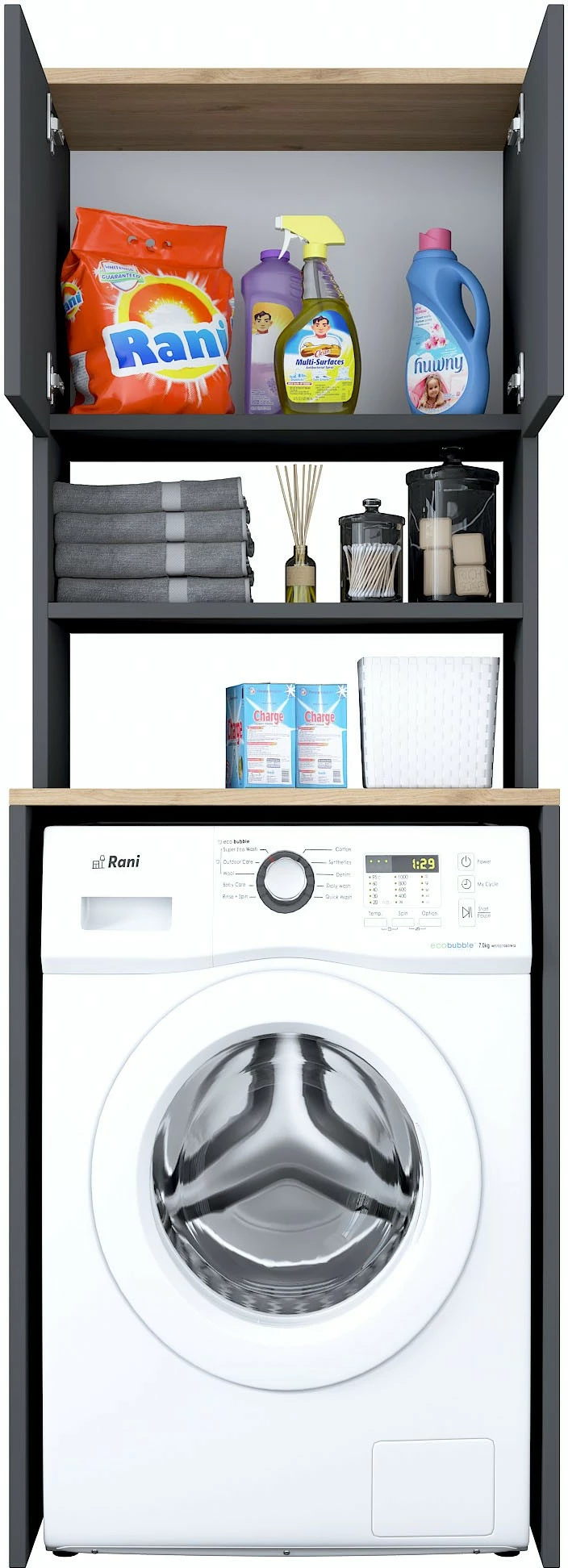 Omara za pralni stroj, barva oreh in antracit, Hanah Home KD101 - 2674