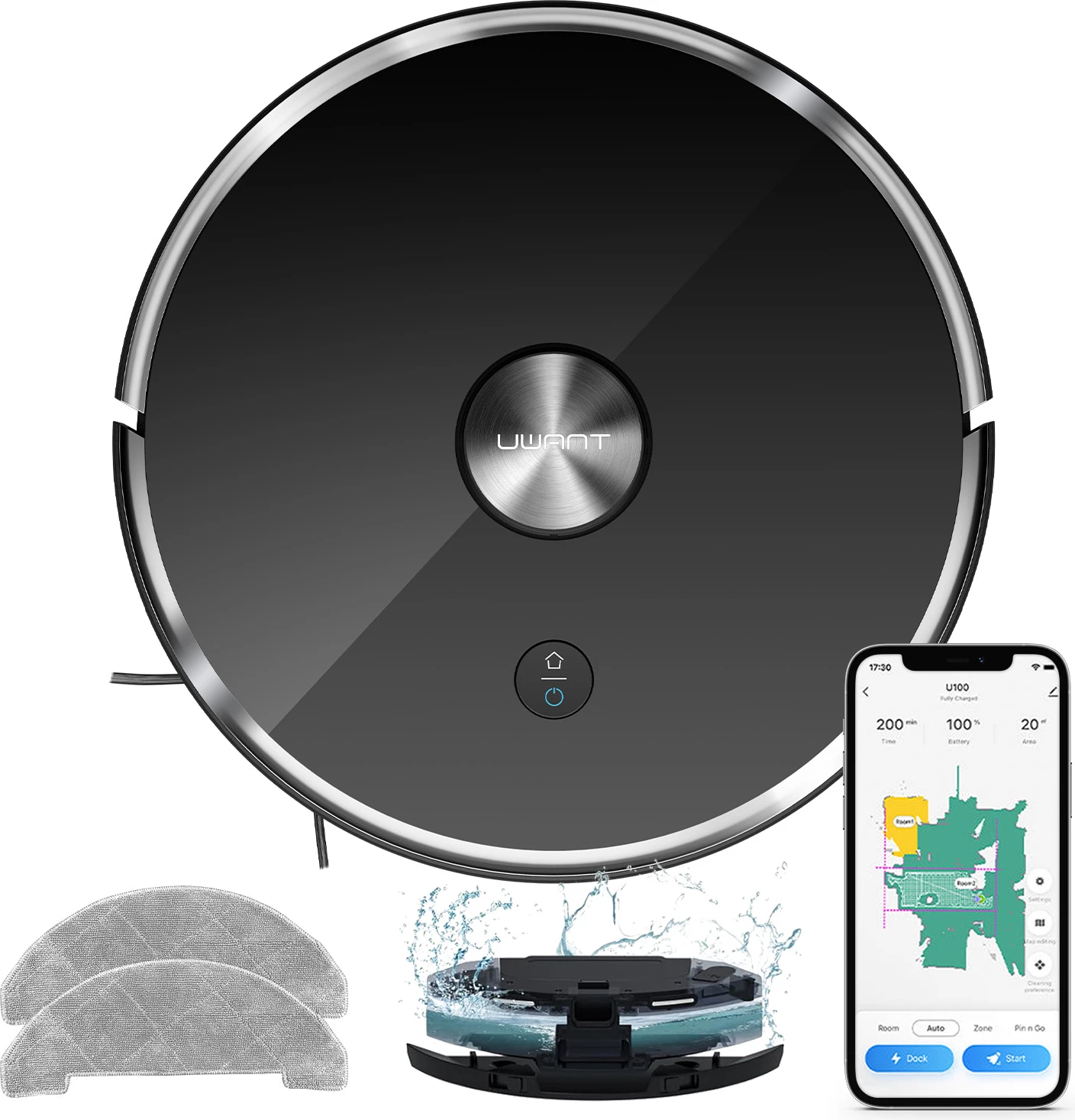 Robot sesalnik z mopom UWANT U100 Lite, polnilna postaja, siv