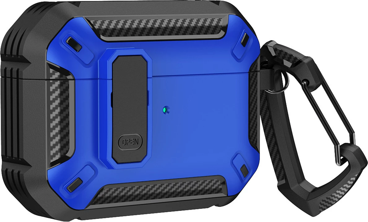 Ovitek za AirPods 4 Hurtel Pro Armor z karabinerjem, moder