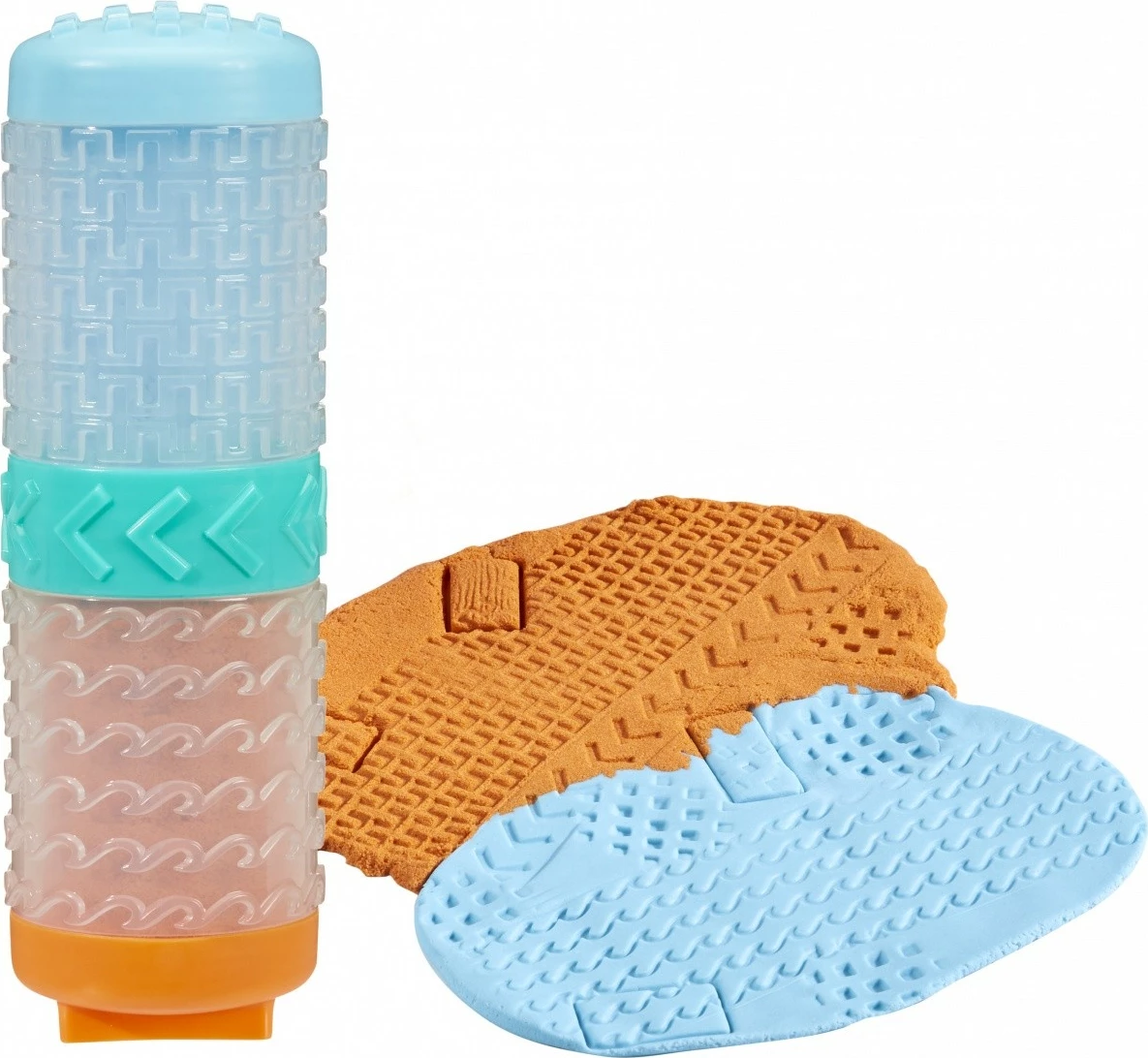 Set modelirne gline in kinetičnega peska Wonder Factory Never Dry, MGA, modra in oranžna