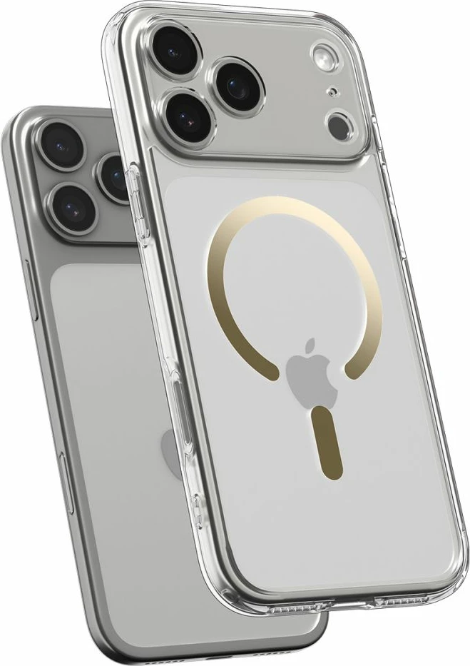 Ovitek za pametni telefon iPhone 17 Pro Spigen Ultra Hybrid MagSafe, TPU+PC, z vgrajenim magnetnim obročem, prosojno zlata