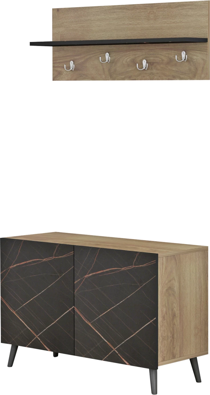 Komplet pohištva za predsobo DELPHINE FH8876.12 melamin v črnem marmorju-naravnem lesu 80x31,3x41,5Hcm