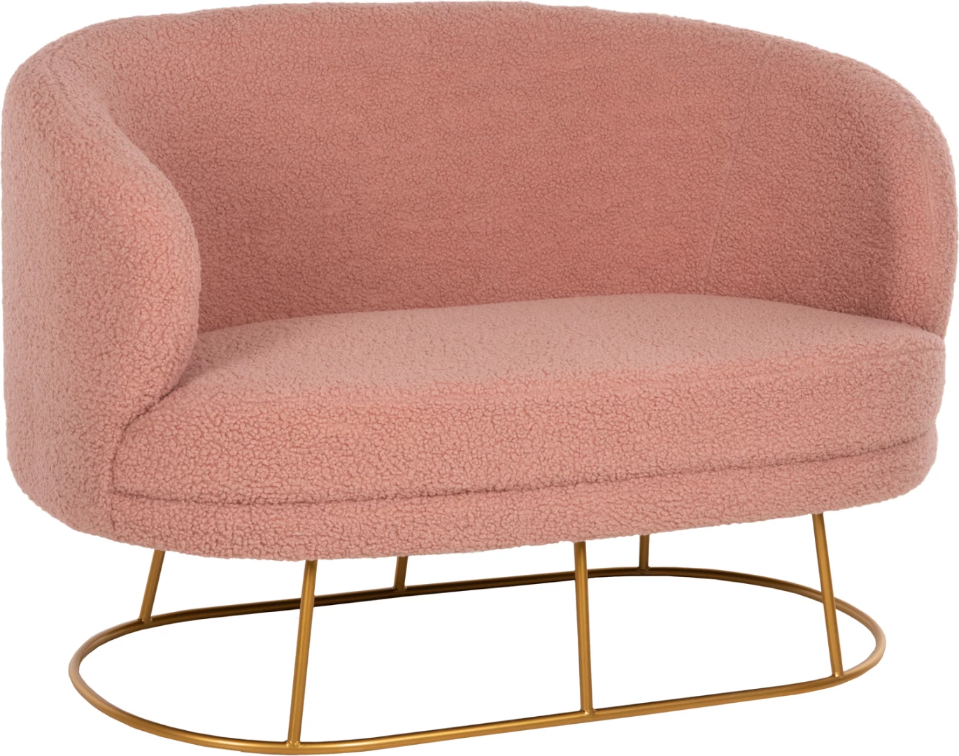 Dvosedna sedežna garnitura ARIEN FH8492.22 v barvi prašno roza boucle tkanina in z zlato kovinsko osnovo 130x75x85Hcm