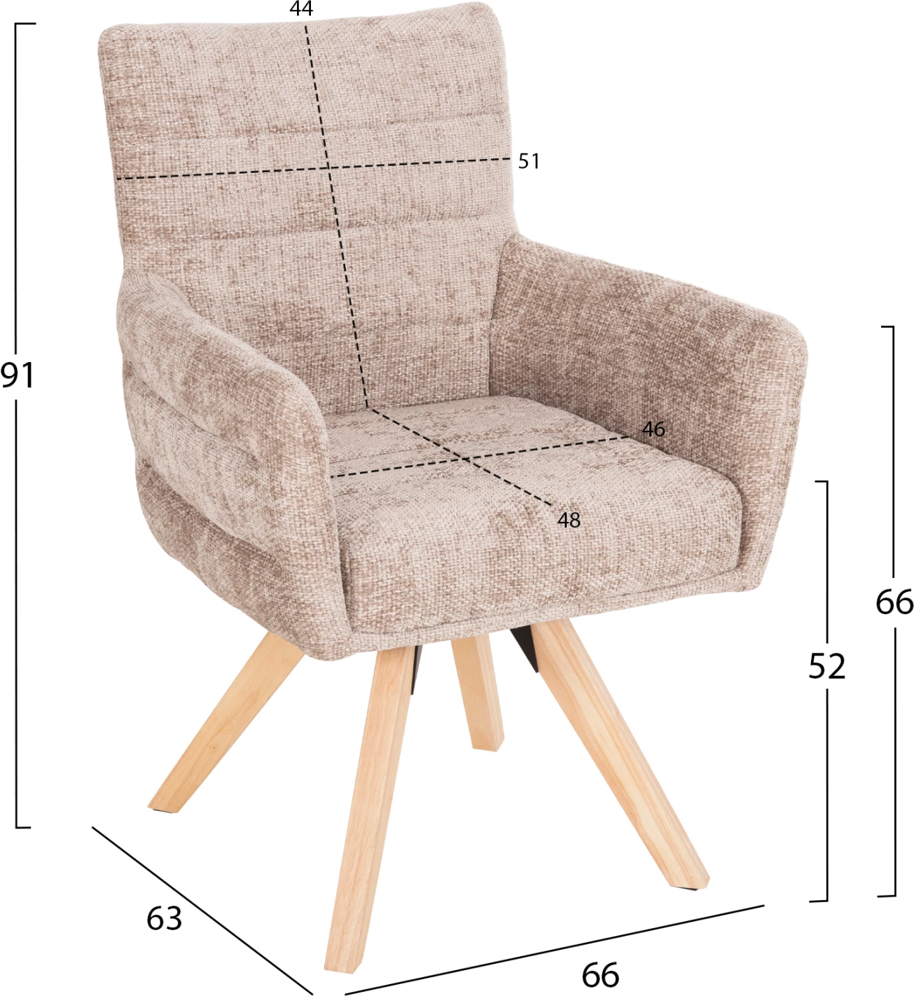 Jedilniški naslanjač GAZER FH9845.04 v bež tkanini-gumijasti nogi 66x63x91Hcm, set 2 kosov