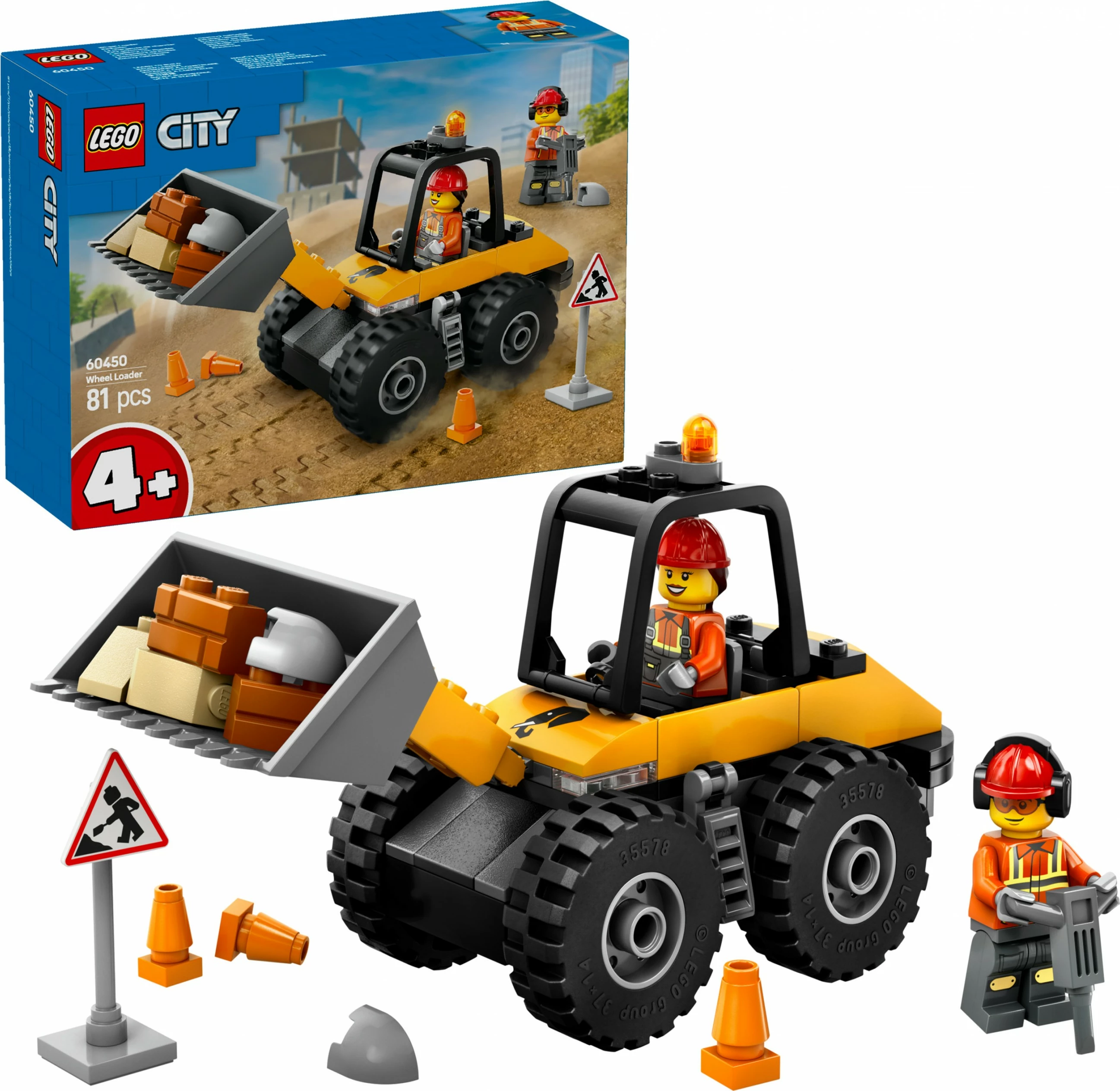 Gradbeni set z gradbenim nakladalcem LEGO City 60450, 81 kosov, večbarven