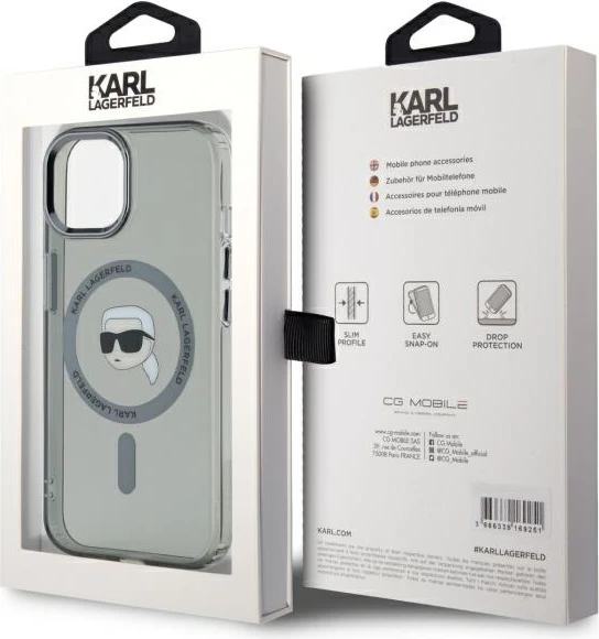 Trd ovitek za iPhone 15 6.1", MagSafe, črn Karl Lagerfeld KLHMP15SHLSKIK