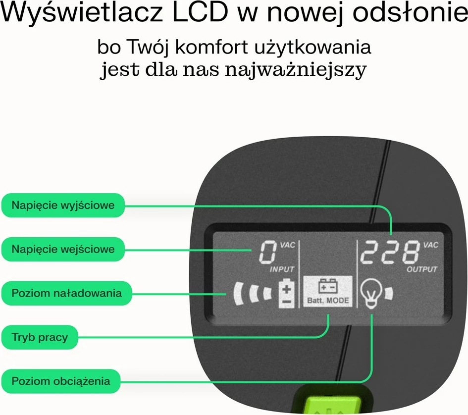 Neprekinjeno napajanje (UPS) 0,75 kVA, 480 W, 4 x AC, črn, Green Cell UPSLP480