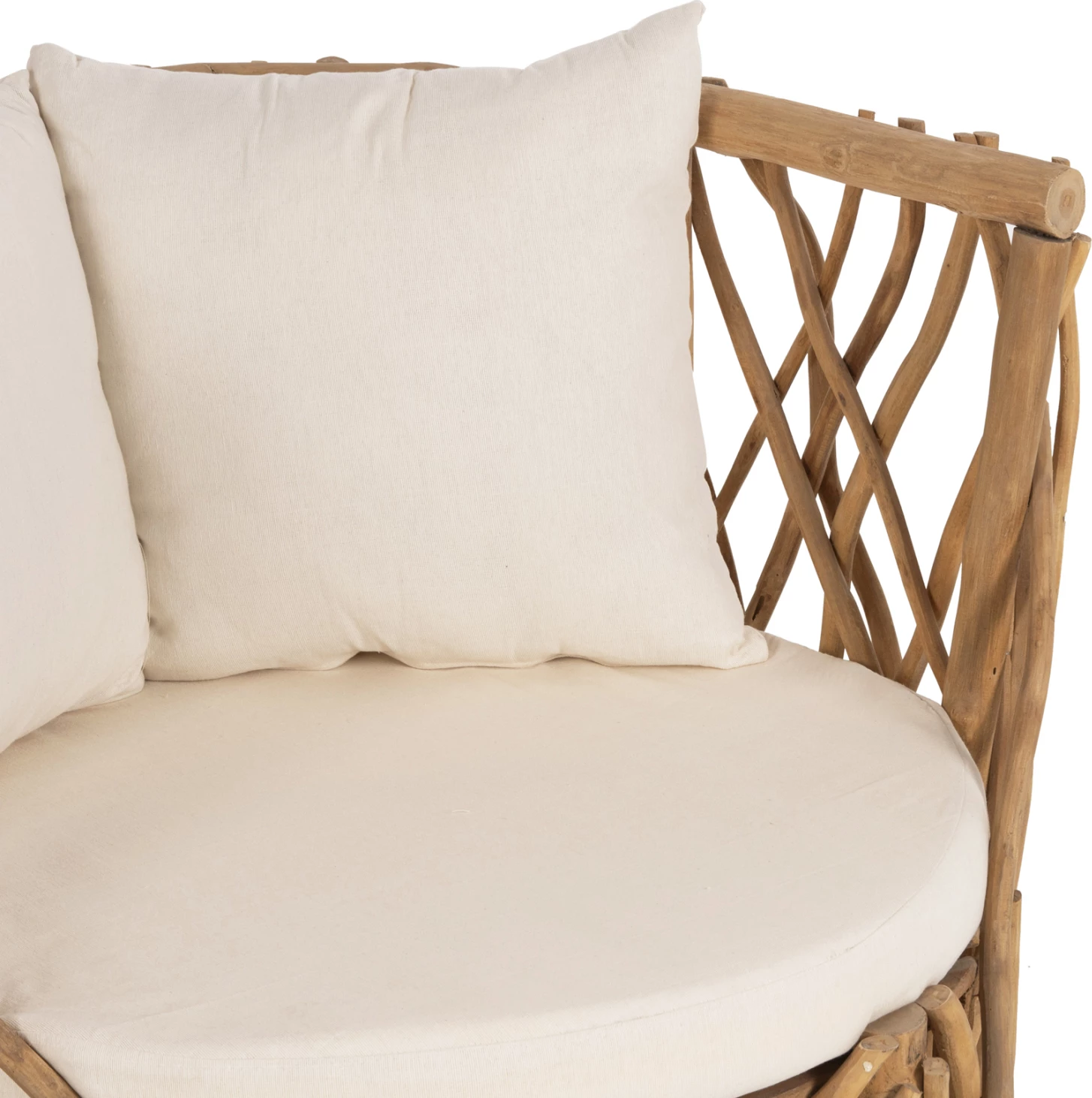 Fotelj KAAN FH5994 iz vej TEAK v naravni barvi z belimi blazinami 95x89x80H cm