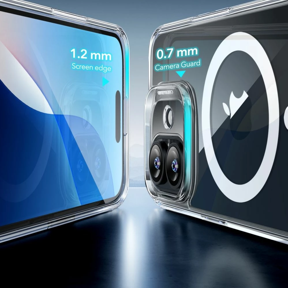 Ovitek ESR Classic Hybrid HaloLock z MagSafe in kaljenim steklom za iPhone 16, prozoren