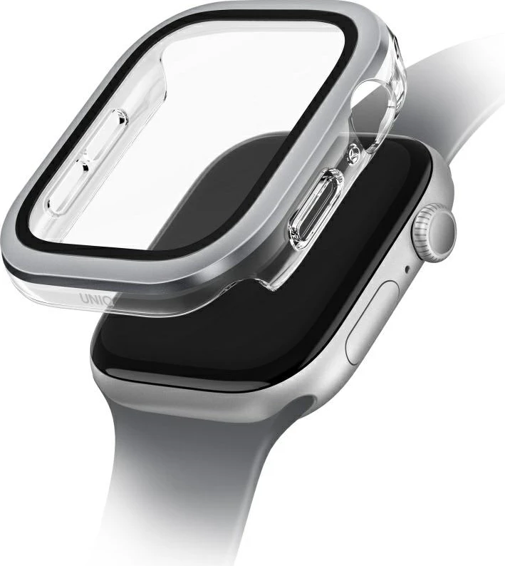 Zaščitni ovoj UNIQ Voute za Apple Watch Series 10, 42 mm, kaljeno steklo, srebrna