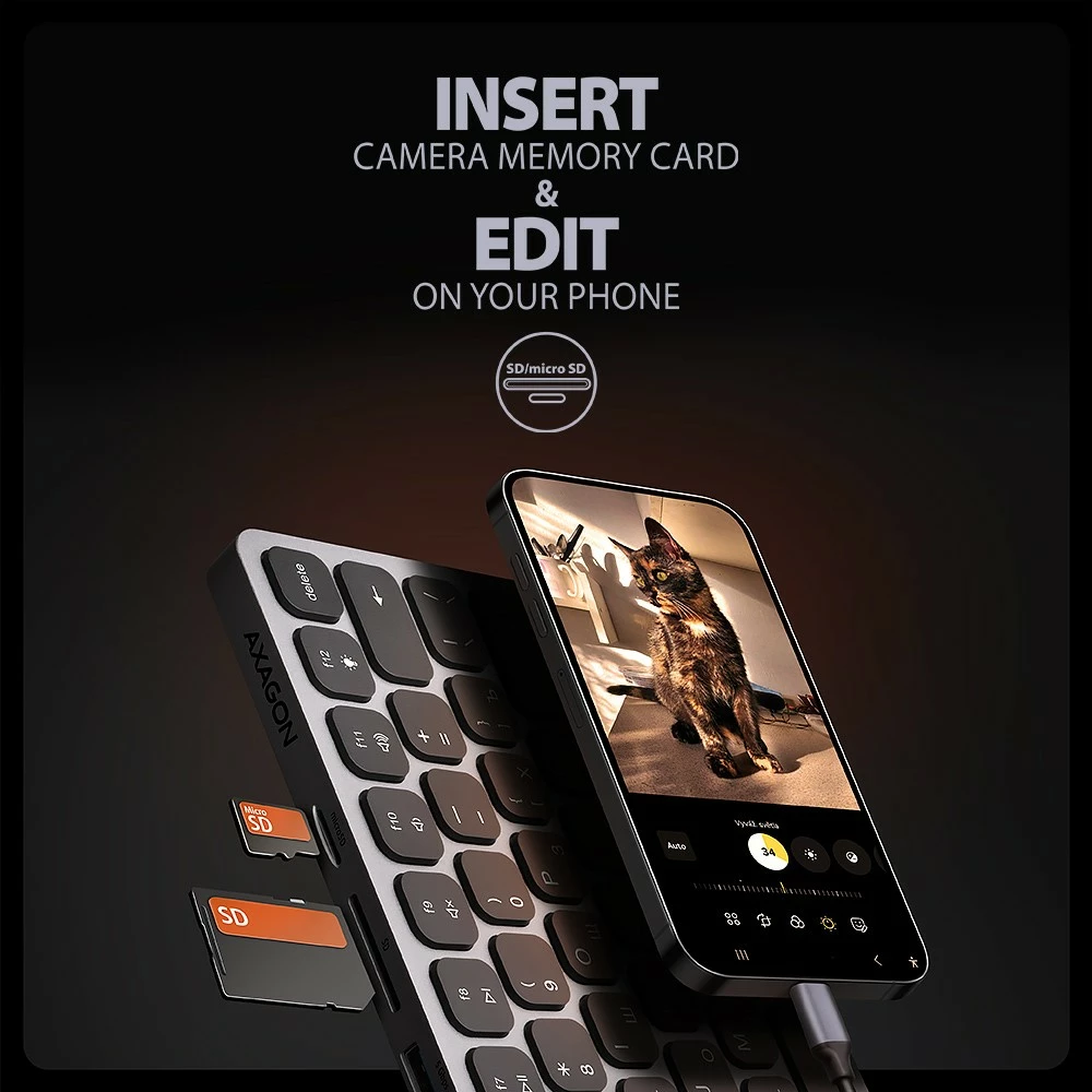 Tipkovnica z USB-C hub 9-v-1, cirilična postavitev, 60 cm, siva, AXAGON HMC-KB-CRL