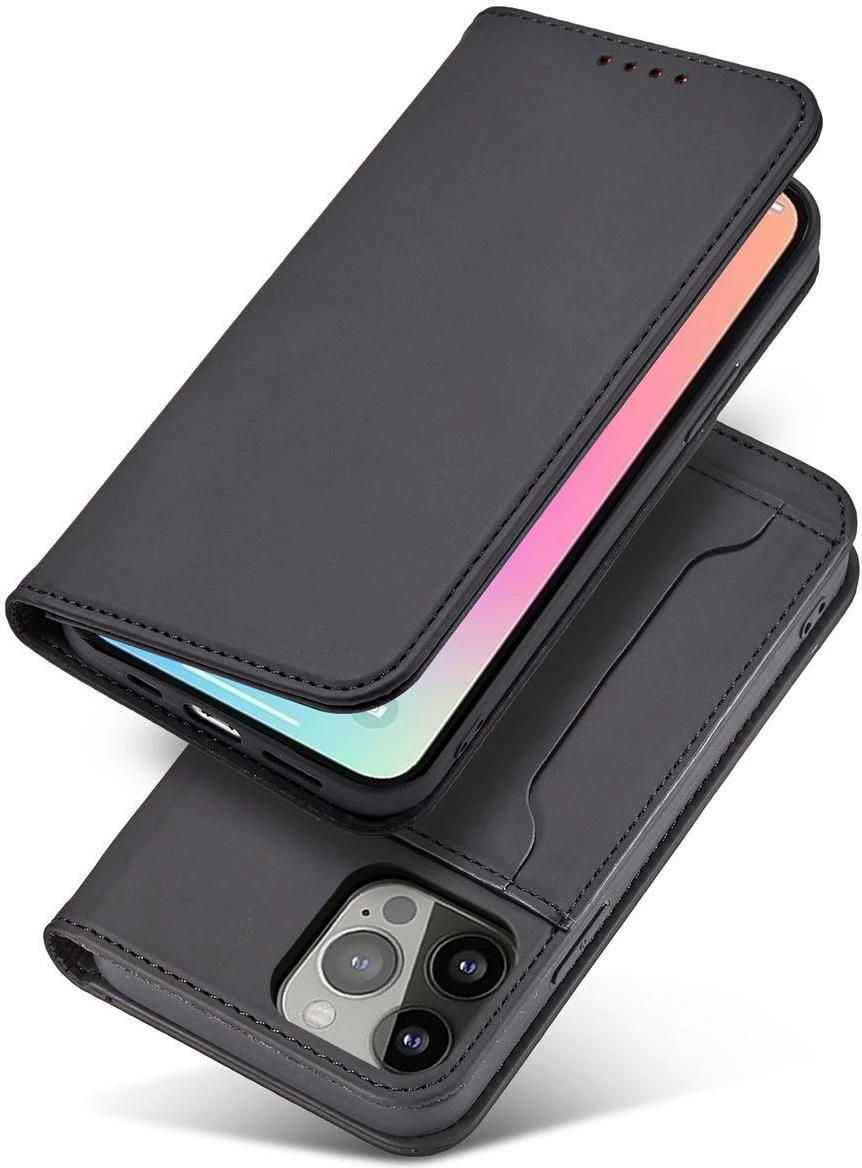 Magnetni ovitek s pokrovom, denarnico in držalom, črn — Hurtel za Samsung Galaxy S23 Ultra