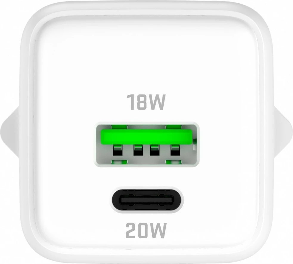 Stenski polnilec, 20 W, 2 USB vrata (USB-A + USB-C), bel, Yenkee YAC G38 VOLT