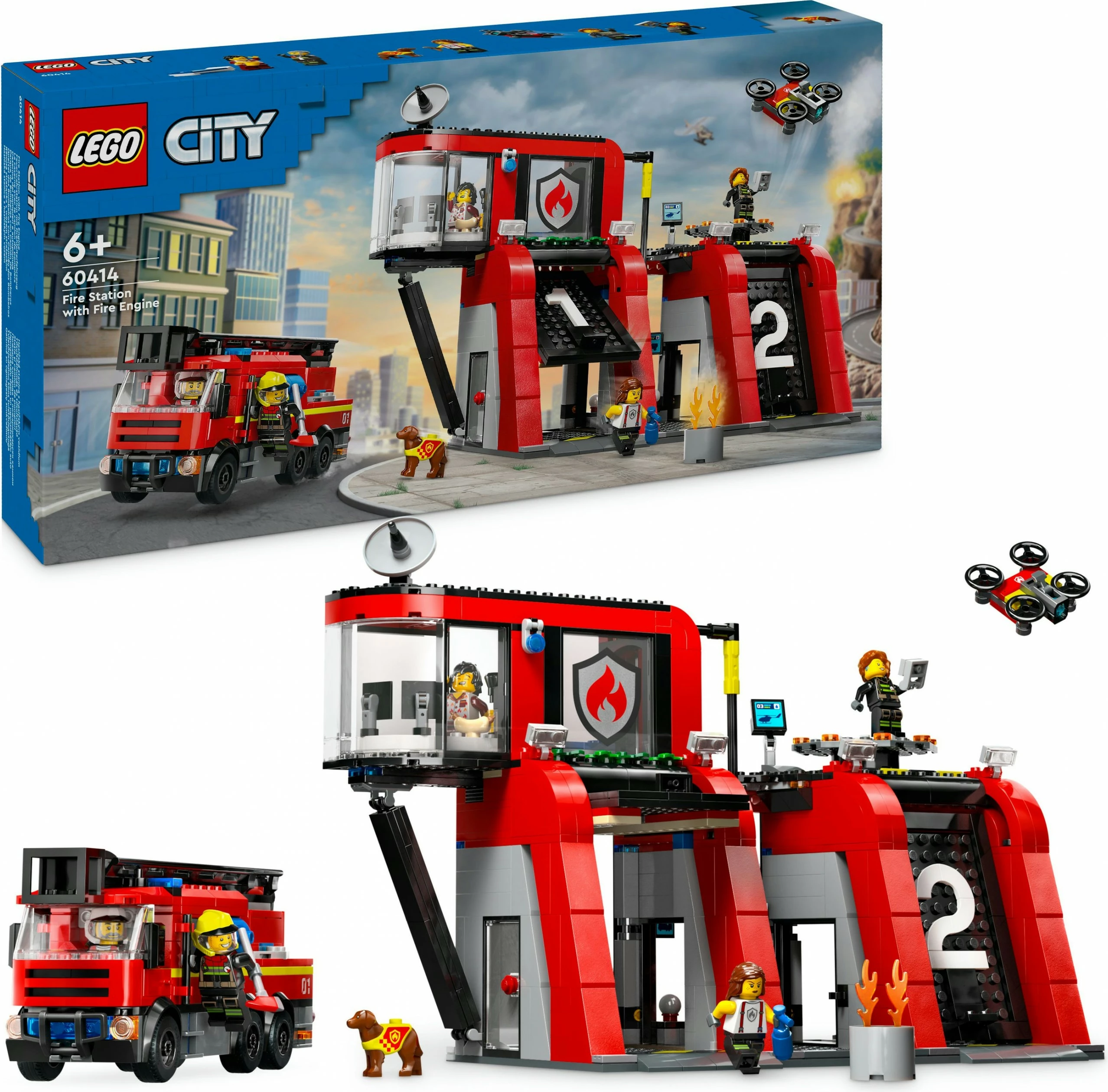 Set za gradnjo gasilske postaje z gasilskim tovornjakom LEGO City 60414, 843 kosov, večbarven